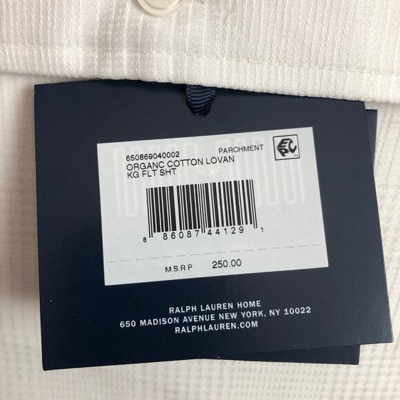 Ralph Lauren Lovan Jacquard King Flat Sheet 100% Organic Cotton Parchment White - Picture 8 of 8